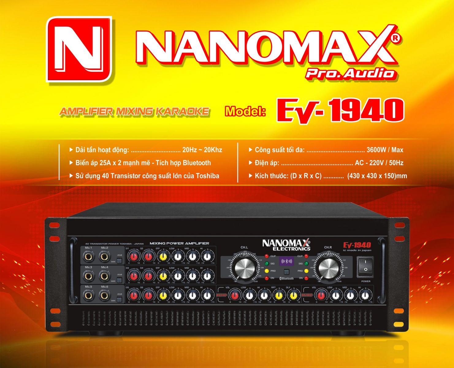 Ampli 2 kênh Nanomax  EV-1940