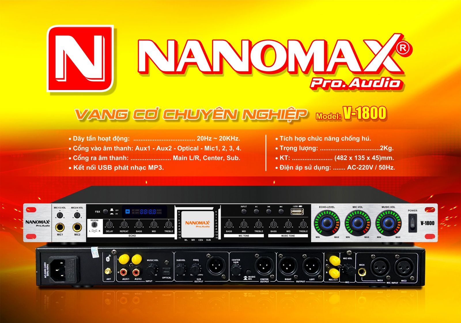 Vang cơ chống hú Nanomax V-1800 Bluetooth