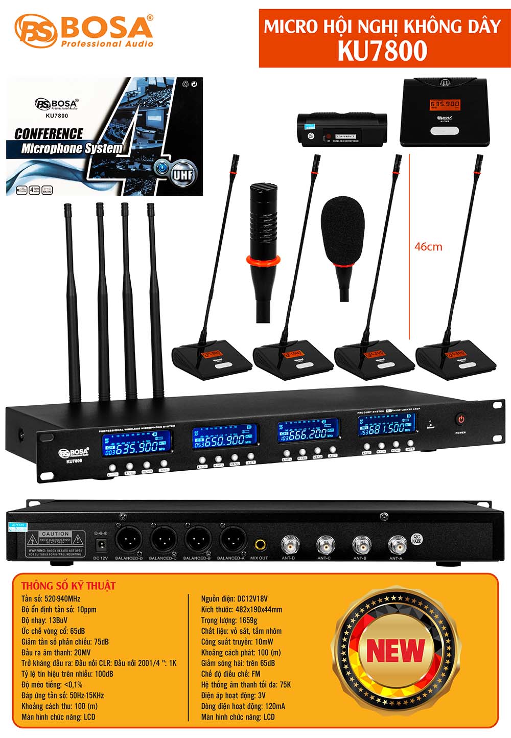 Micro hội nghị không dây 4 kênh bosa KU7800